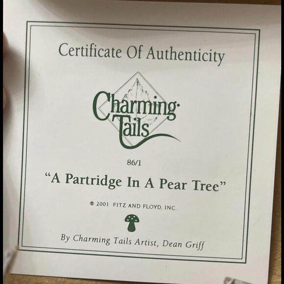 Charming Tails 12 Days of Christmas Ornament ~ PARTRIDGE IN A PEAR TREE ~ BNIB - Picture 3 of 5